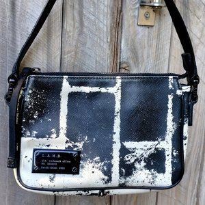 Small black white distressed  brick graphic mini vintage L.A.M.B. lamb purse